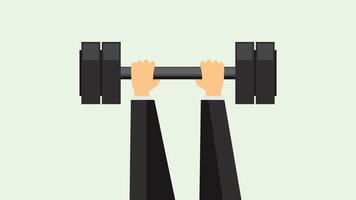 Athlete hands holds dumbbells weights up in the air vector