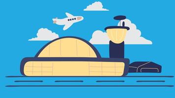Airport Terminal building with observation tower flat illustration vector
