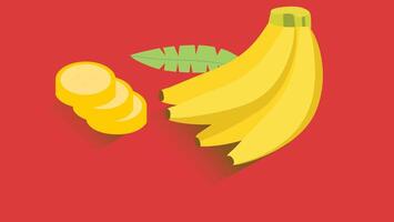 Banana fruits and slices isometric illustration style vector