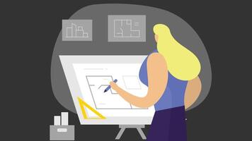 Architect in office drawing on design illustration vector