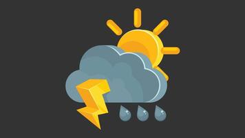 Cloudy weather with thunder for mobile app icon vector