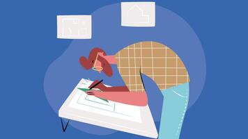 Architect in office drawing on design illustration vector