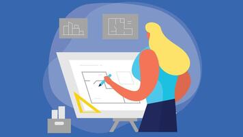 Professional architect in office drawing on design vector
