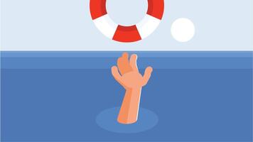 saving drowning man into ocean with rescue team illustration vector