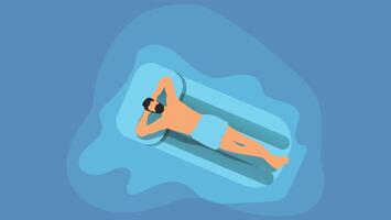 Man sleeps on a floating bed in swimming pool vector