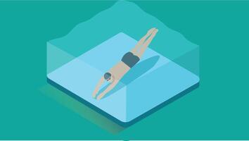 Man swimming in a pool isometric style design vector