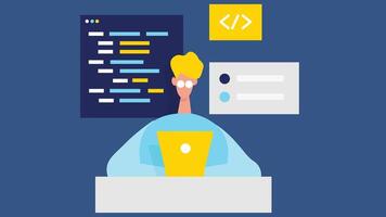 programmer working on application development flat design vector