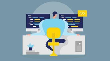 Developer working on an app programming flat design vector