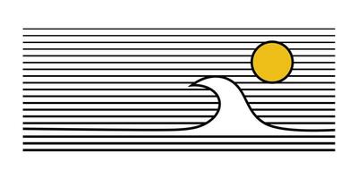 Simple illustration of summer vibes with the wave and sun vector