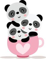 Set of three cute pandas in tea cup vector