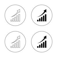 Statistics icon set on circle line. Increase bar graph concept vector