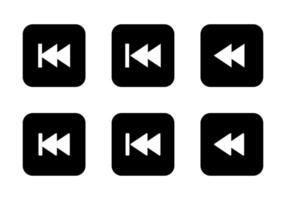 Rewind icon set on black square. Backtrack symbol of media player elements vector