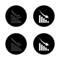 Decrease bar chart icon on black circle. Statistic sign symbol vector