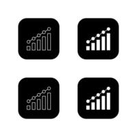 Increase bar chart icon on black square. Statistic sign symbol vector