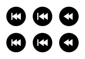 Rewind icon set on black circle. Backtrack symbol of media player element vector