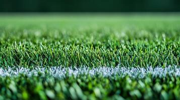 Close-Up of Green Artificial Turf with White Line on a Sports Field photo