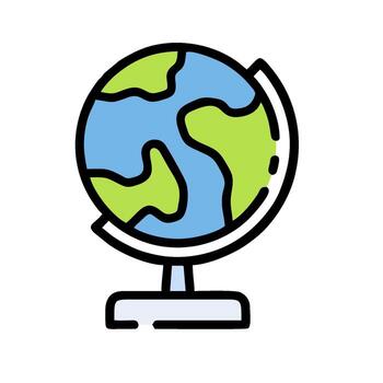 A globe on a stand with a green and blue color vector