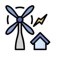 A house with a wind turbine and a house with a lightning bolt vector