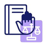 A hand holding a book and a scale of justice vector
