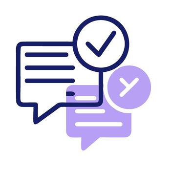 a chat bubble with a check mark and a speech bubble vector