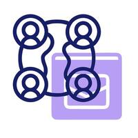 A group of people are connected to a laptop vector