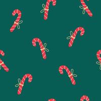 Seamless pattern with candy cane on green background. Christmas and New Year. illustration. vector