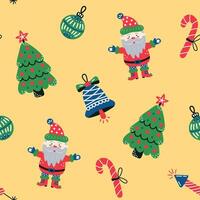 Seamless pattern with Santa Claus and Christmas tree on yellow background. Christmas and New Year. illustration. vector