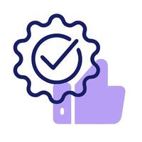 A blue icon with a check mark and a thumb up vector