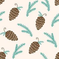Seamless pattern with pine cones on a beige background. Christmas and New Year. illustration. vector