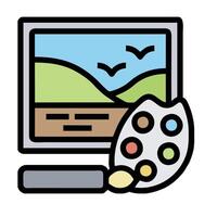 A computer monitor with paint and brushes vector