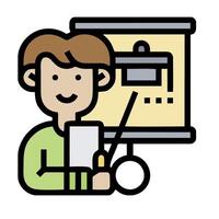 A man is holding a pencil and pointing to a projector vector