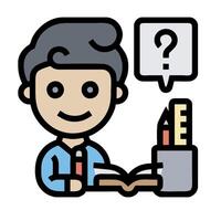 A man is sitting at a desk with a question mark above him vector