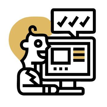 un hombre es sentado a un computadora con un cheque marca siguiente a eso vector