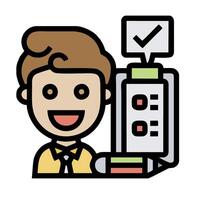 A cartoon man holding a pencil and a check mark vector
