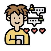 A man with a tablet and a chat bubble vector