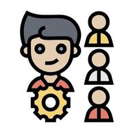 A man with a gear wheel and people around him vector