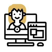 A person sitting in front of a computer monitor vector