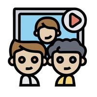 Two people are watching a on a screen vector