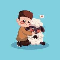 Cute Boy Hugging Kid Sheep vector