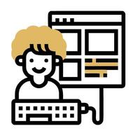 A person sitting at a computer with a keyboard vector
