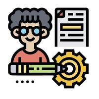 A person with glasses and a pen holding a pencil and a paper vector