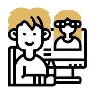 A man and woman are sitting at a computer vector