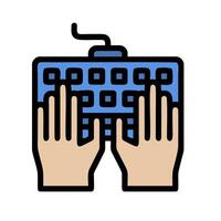 Hands typing on a keyboard icon vector