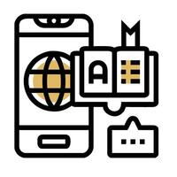 A smartphone with a book and a globe icon vector