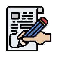 A hand holding a pencil and writing on a paper vector