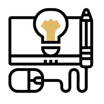 A computer mouse and light bulb are connected to a computer vector