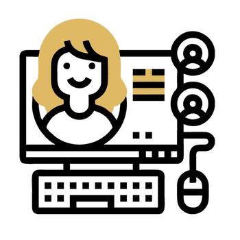 un mujer es sentado en frente de un computadora con un ratón y teclado vector