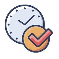 A clock and tick mark icon on a white background vector