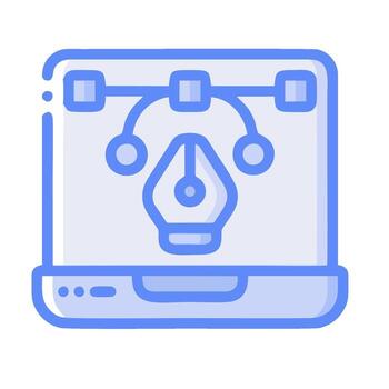 A computer with a pen and a computer screen vector