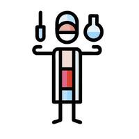 A man in a lab coat holding a flask and a test tube vector